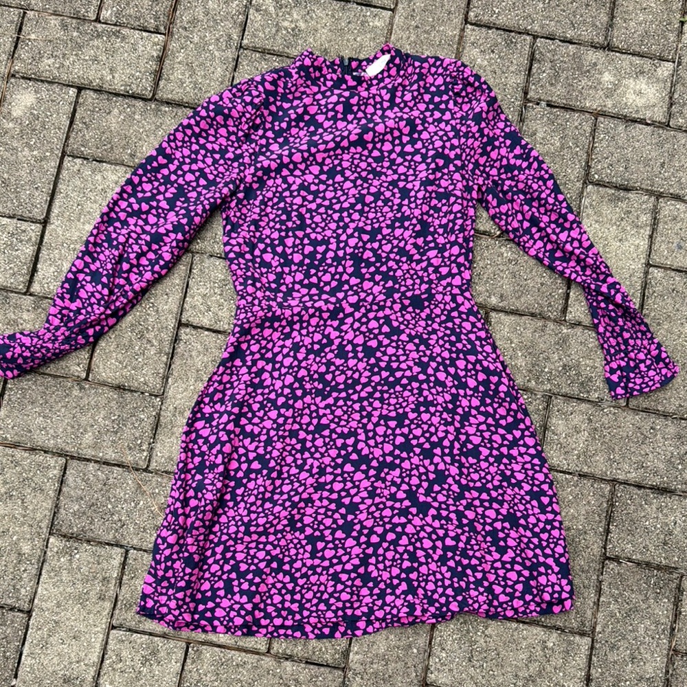 Pink and navy  Heart Print Dress LOFT